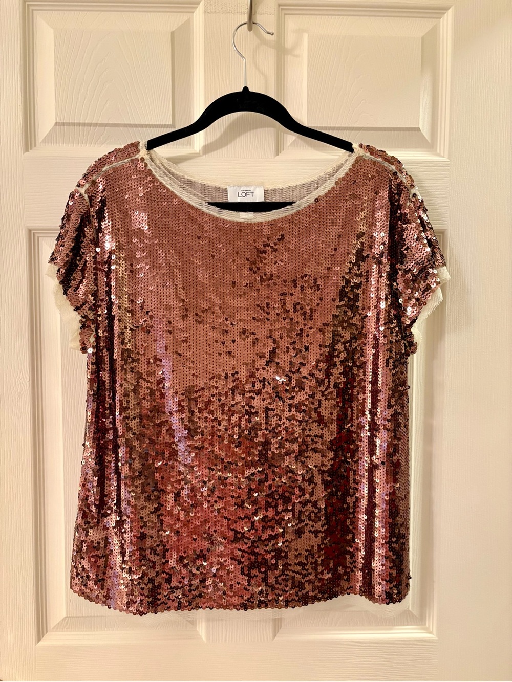 LOFT bronze brown Sequin Short-Sleeve top
